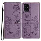 For Samsung Galaxy A71 4G Butterflies and Flowers Leather Phone Case(Purple) - 1