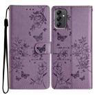For Samsung Galaxy M23 Butterflies and Flowers Leather Phone Case(Purple) - 1