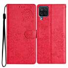 For Samsung Galaxy M33 Butterflies and Flowers Leather Phone Case(Red) - 1
