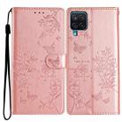 For Samsung Galaxy M33 Butterflies and Flowers Leather Phone Case(Rose Gold) - 1