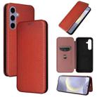 For Samsung Galaxy S25+ 5G Carbon Fiber Texture Flip Leather Phone Case(Brown) - 1