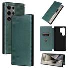 For Samsung Galaxy S25 Ultra 5G Carbon Fiber Texture Flip Leather Phone Case(Green) - 1