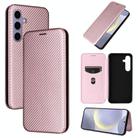 For Samsung Galaxy S25 5G Carbon Fiber Texture Flip Leather Phone Case(Pink) - 1