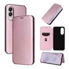 For Samsung Galaxy S25 Edge 5G Carbon Fiber Texture Flip Leather Phone Case(Pink) - 1