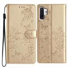 For Samsung Galaxy Note10+ Butterflies and Flowers Leather Phone Case(Gold) - 1