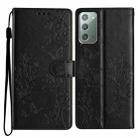 For Samsung Galaxy Note20 Butterflies and Flowers Leather Phone Case(Black) - 1