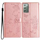 For Samsung Galaxy Note20 Butterflies and Flowers Leather Phone Case(Rose Gold) - 1