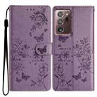 For Samsung Galaxy Note20 Ultra Butterflies and Flowers Leather Phone Case(Purple) - 1