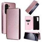 For Samsung Galaxy Z Fold6 Carbon Fiber Texture Flip Leather Phone Case(Pink) - 1