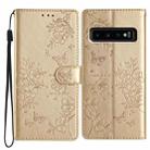 For Samsung Galaxy S10 Butterflies and Flowers Leather Phone Case(Gold) - 1