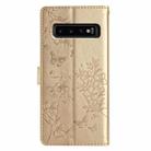 For Samsung Galaxy S10 Butterflies and Flowers Leather Phone Case(Gold) - 3