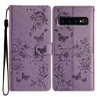 For Samsung Galaxy S10+ Butterflies and Flowers Leather Phone Case(Purple) - 1