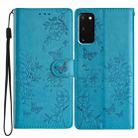 For Samsung Galaxy S20 Butterflies and Flowers Leather Phone Case(Blue) - 1