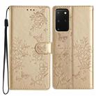 For Samsung Galaxy S20+ Butterflies and Flowers Leather Phone Case(Gold) - 1