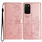For Samsung Galaxy S20+ Butterflies and Flowers Leather Phone Case(Rose Gold) - 1