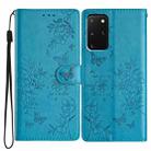 For Samsung Galaxy S20+ Butterflies and Flowers Leather Phone Case(Blue) - 1