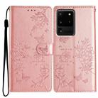 For Samsung Galaxy S20 Ultra Butterflies and Flowers Leather Phone Case(Rose Gold) - 1