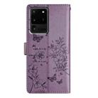 For Samsung Galaxy S20 Ultra Butterflies and Flowers Leather Phone Case(Purple) - 3