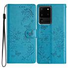 For Samsung Galaxy S20 Ultra Butterflies and Flowers Leather Phone Case(Blue) - 1