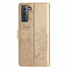 For Samsung Galaxy S21 5G Butterflies and Flowers Leather Phone Case(Gold) - 2