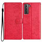 For Samsung Galaxy S21 5G Butterflies and Flowers Leather Phone Case(Red) - 1