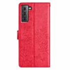 For Samsung Galaxy S21 5G Butterflies and Flowers Leather Phone Case(Red) - 2