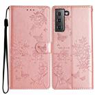 For Samsung Galaxy S21 5G Butterflies and Flowers Leather Phone Case(Rose Gold) - 1