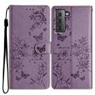 For Samsung Galaxy S21 5G Butterflies and Flowers Leather Phone Case(Purple) - 1