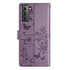 For Samsung Galaxy S21 5G Butterflies and Flowers Leather Phone Case(Purple) - 2