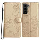 For Samsung Galaxy S21 FE 5G Butterflies and Flowers Leather Phone Case(Gold) - 1