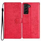 For Samsung Galaxy S21 FE 5G Butterflies and Flowers Leather Phone Case(Red) - 1