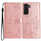 For Samsung Galaxy S21 FE 5G Butterflies and Flowers Leather Phone Case(Rose Gold) - 1