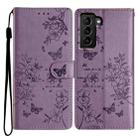 For Samsung Galaxy S21 FE 5G Butterflies and Flowers Leather Phone Case(Purple) - 1