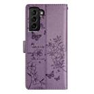 For Samsung Galaxy S21 FE 5G Butterflies and Flowers Leather Phone Case(Purple) - 2