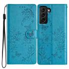 For Samsung Galaxy S21 FE 5G Butterflies and Flowers Leather Phone Case(Blue) - 1