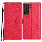 For Samsung Galaxy S21+ 5G Butterflies and Flowers Leather Phone Case(Red) - 1