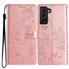 For Samsung Galaxy S21+ 5G Butterflies and Flowers Leather Phone Case(Rose Gold) - 1