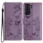For Samsung Galaxy S21+ 5G Butterflies and Flowers Leather Phone Case(Purple) - 1