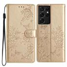 For Samsung Galaxy S21 Ultra 5G Butterflies and Flowers Leather Phone Case(Gold) - 1