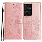 For Samsung Galaxy S21 Ultra 5G Butterflies and Flowers Leather Phone Case(Rose Gold) - 1