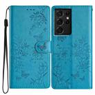 For Samsung Galaxy S21 Ultra 5G Butterflies and Flowers Leather Phone Case(Blue) - 1