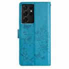 For Samsung Galaxy S21 Ultra 5G Butterflies and Flowers Leather Phone Case(Blue) - 2
