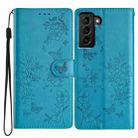 For Samsung Galaxy S22 5G Butterflies and Flowers Leather Phone Case(Blue) - 1