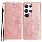 For Samsung Galaxy S22 Ultra 5G Butterflies and Flowers Leather Phone Case(Rose Gold) - 1