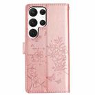 For Samsung Galaxy S22 Ultra 5G Butterflies and Flowers Leather Phone Case(Rose Gold) - 3