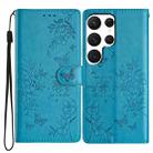 For Samsung Galaxy S22 Ultra 5G Butterflies and Flowers Leather Phone Case(Blue) - 1