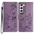 For Samsung Galaxy S23 5G Butterflies and Flowers Leather Phone Case(Purple) - 1