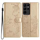 For Samsung Galaxy S23 Ultra 5G Butterflies and Flowers Leather Phone Case(Gold) - 1