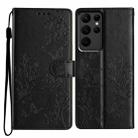 For Samsung Galaxy S23 Ultra 5G Butterflies and Flowers Leather Phone Case(Black) - 1