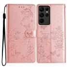 For Samsung Galaxy S23 Ultra 5G Butterflies and Flowers Leather Phone Case(Rose Gold) - 1